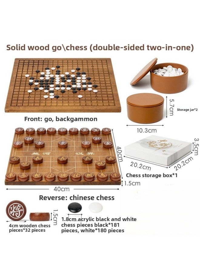 Two-in-One Solid Wood Wooden Go Board Set Adult Adult Children Beginner Black and White Gobang Sub-Canned